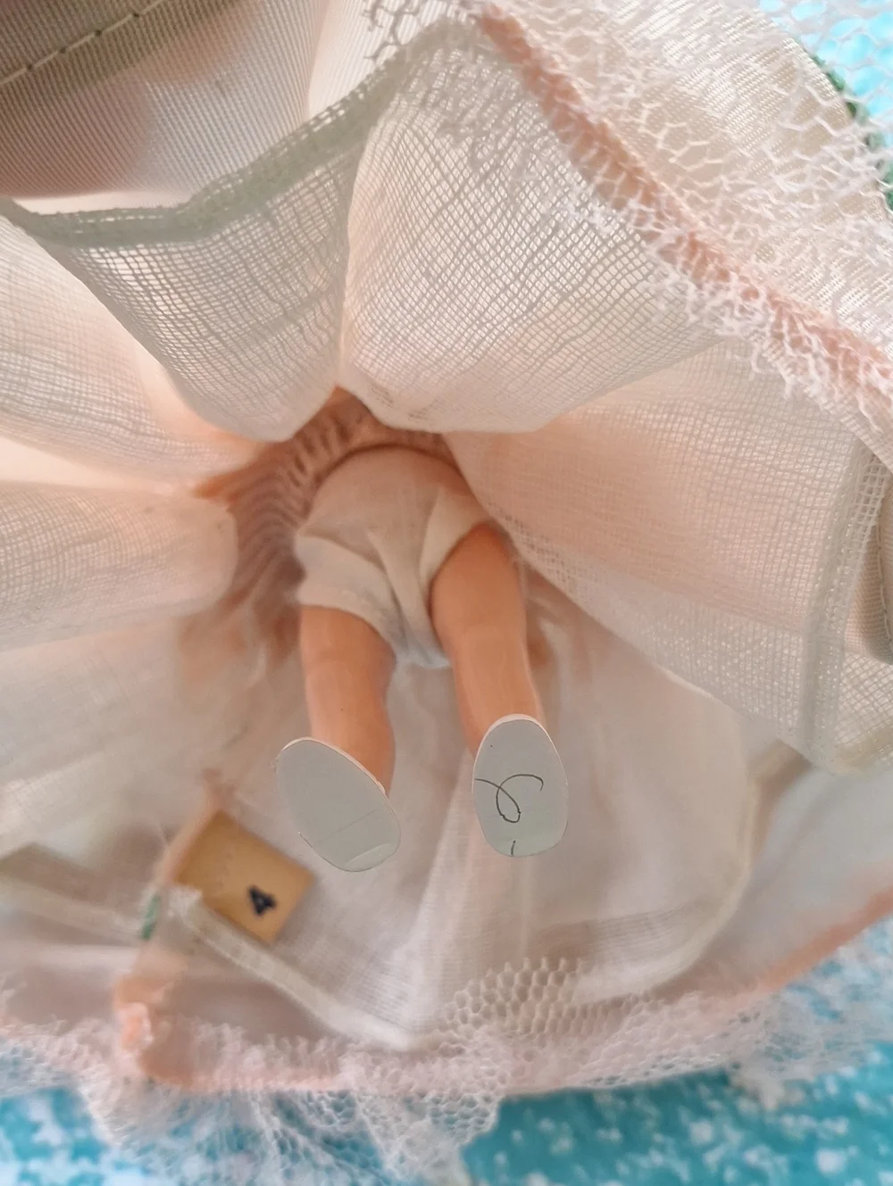 1940s Peach & Green Vintage Hollywood Doll with Bonnet